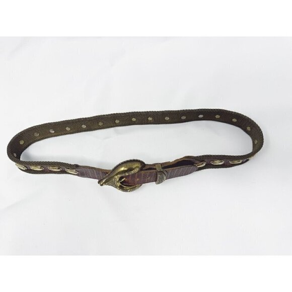 Neiman Marcus Metal Chain Gold Tone Mesh Brown Leather Belt Paisley Studded Sz 6 - Picture 7 of 12